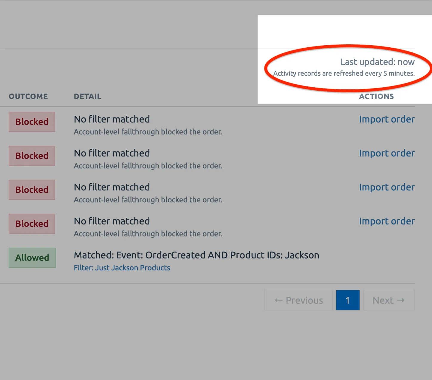The Activity Logs page showing a Last Updated timestamp