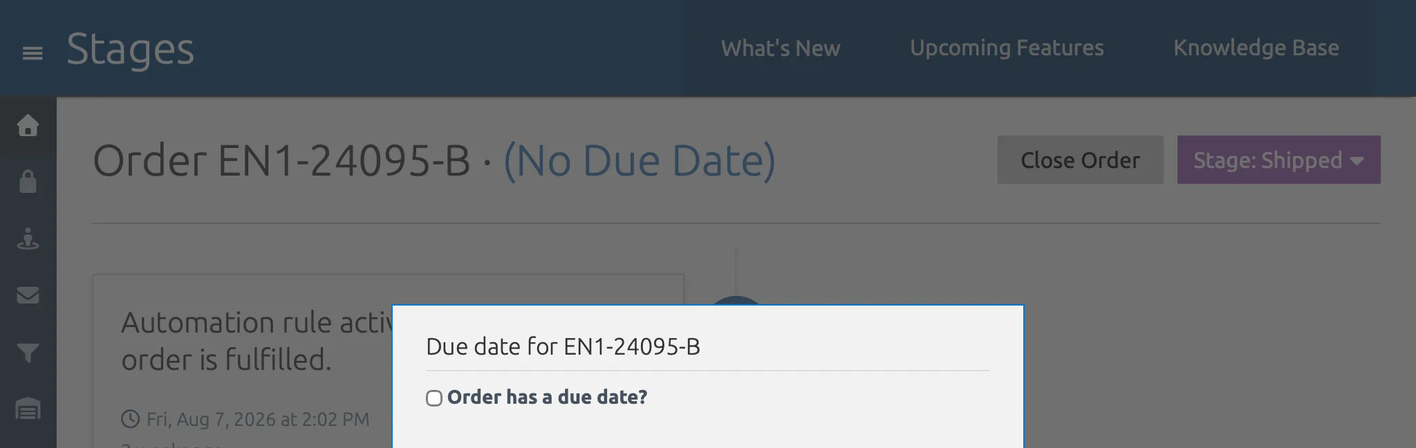 Due date dialog with checkbox and save button