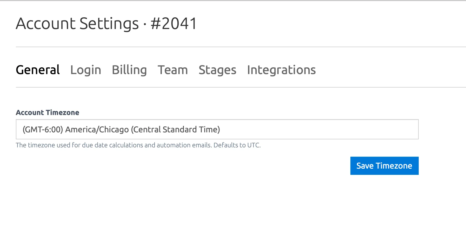 Configuring the account’s timezone settings